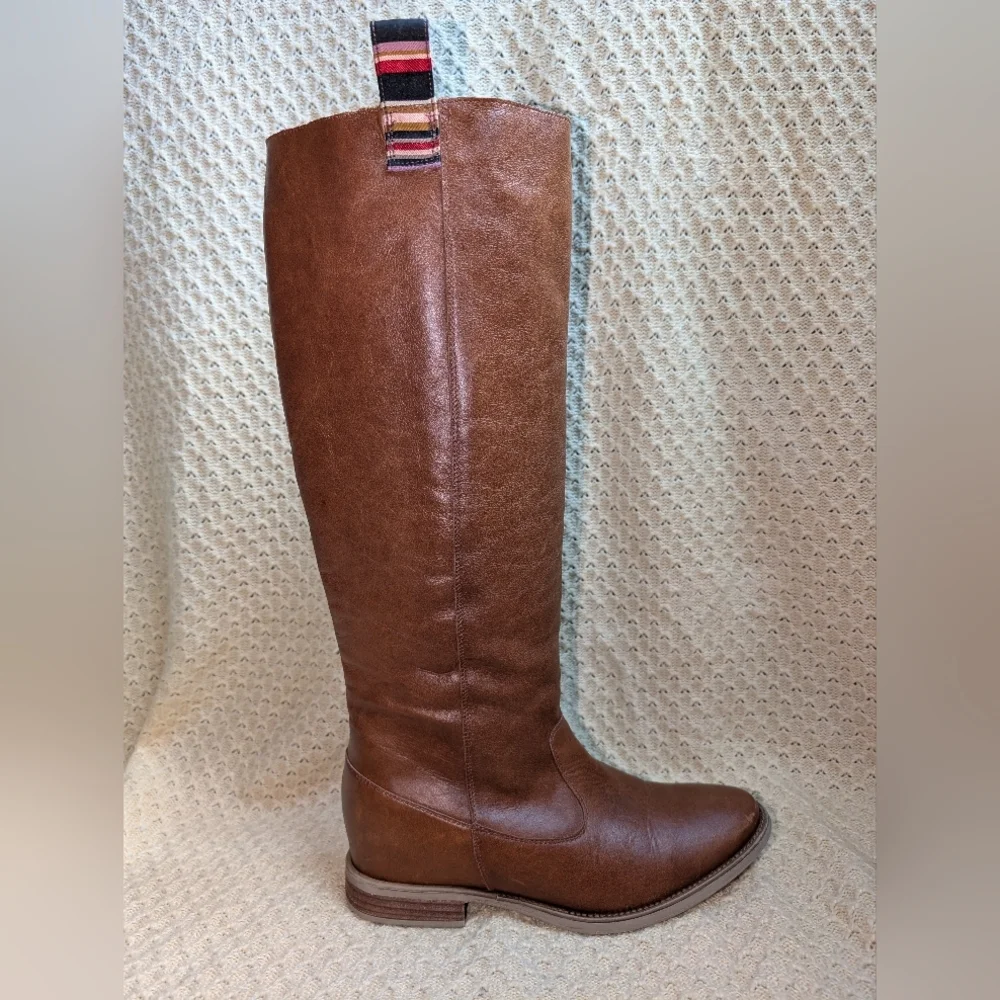 Anthropologie Cognac Leather Tall Pull On Riding Boots Womens Size 9